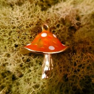 🍄 Gold and Orange Mushroom Pendant